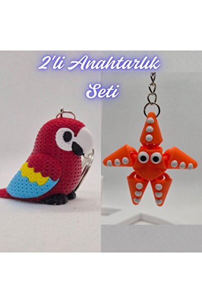 3DAtölyeMaker Fire Engine Red Knitted Pattern Parrot and Orange Moving Starfi...