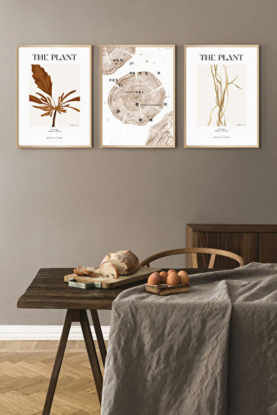 Muyika Design Çerçeveli Tablo Seti 3'lü Line Art Bitki Çizgili Minimalist Doğ...