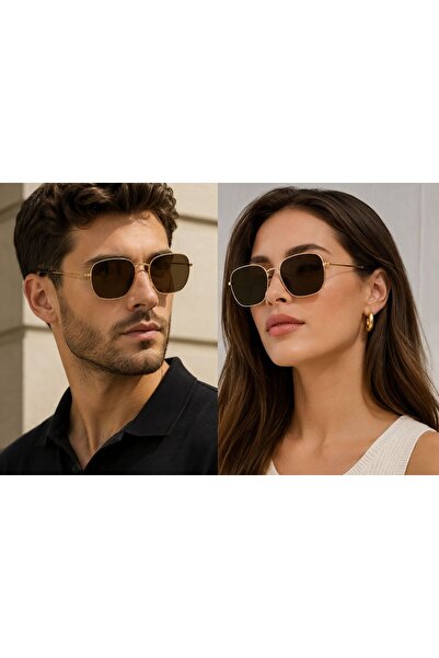 LİYA3D نظارة شمسية بإطار معدني ذهبي للجنسين، زجاج بني، حماية من الأشعة فوق ال...