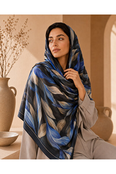 LUVINA Soft Women's Black Blue / Leaf Patterned Shawl Daily Use Soft Textured...