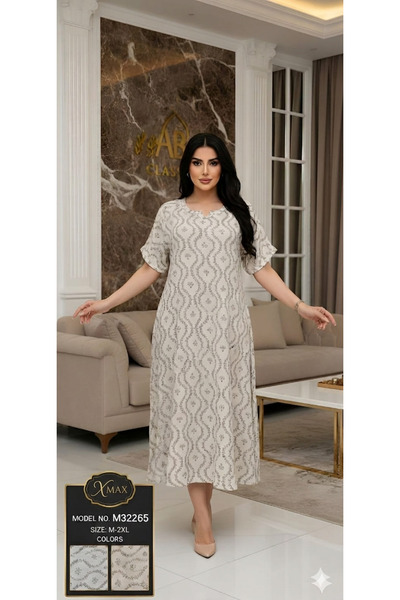 XMAX Women's Long Patterned Soft Patterned Robe - Half Sleeve