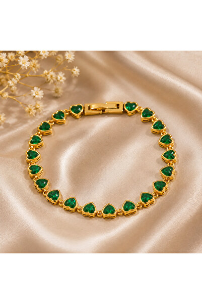 Passion by rahi Heart shape 18K PVD Gold Plated Stainless Steel Emerald Party...
