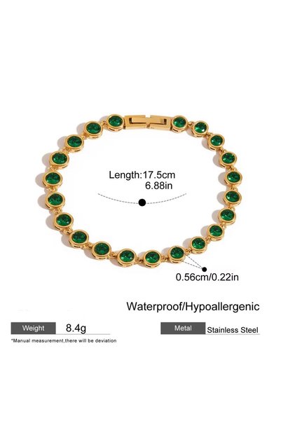 Passion by rahi Round shaped 18K PVD Gold Plated Stainless Steel Emerald Party Bracelet Cubic Zirconia