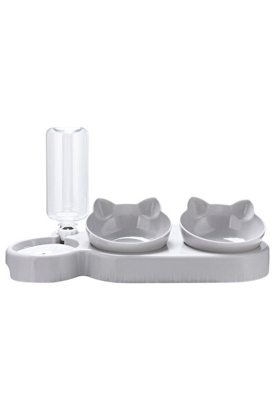 Choice1 Grey 3 in 1 Cat Feeder Automatic Water Dispenser Double Bowl Pet Bowl...