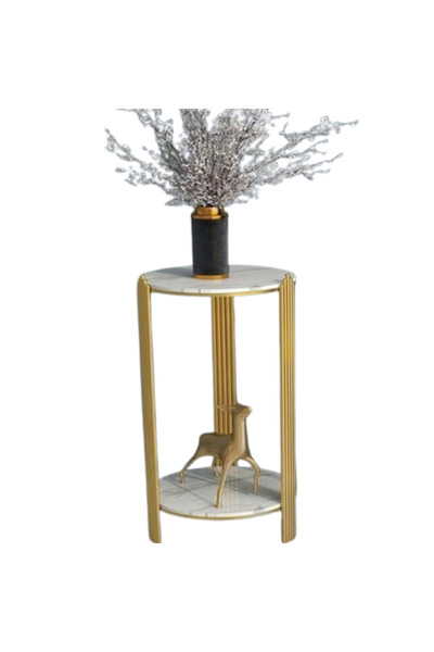TodayShop Măsuță de cafea rotundă cu 2 niveluri - Design modern cu blat de ma...