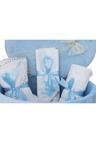 Recostore Trusou cu coroana print pentru botez, 9 piese, bleu, Recostore®, REC3429