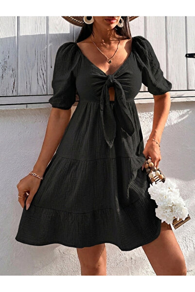 mass fashion Γυναικείο Φόρεμα από Βαμβακερό Ύφασμα Μουσλίνας με Φιόγκο