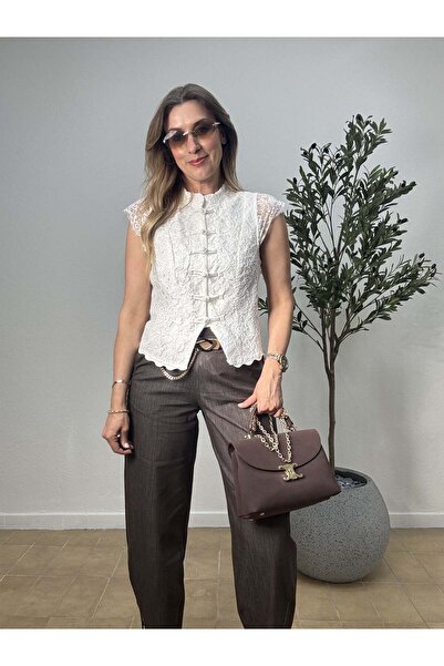 Düşes Butik DANTELLİ BLUZ 37199-L - Ekru