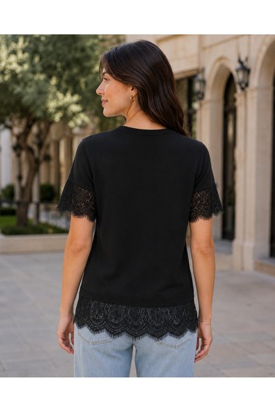 GAFE MODA Summer Crochet Lace-Detail Tricot T-Shirt
