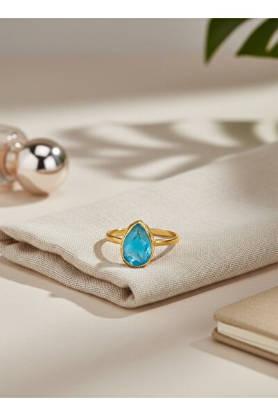 SR Jewelry Box Mavi Damla Taş Yüzük – Altın Kaplama Zarif Minimal Tasarım 💍💙✨