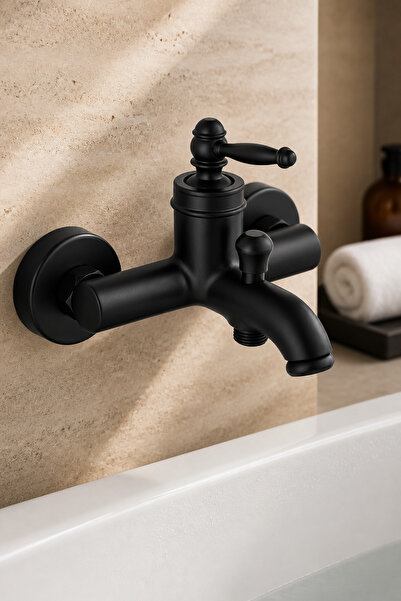 İSAOĞLU YAPI Matte Black Rustic Bathroom Faucet Retro Shower Fixture Brass St...