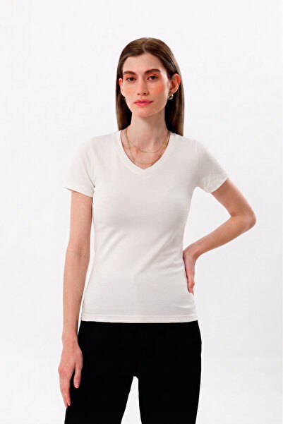UNIQVIBE Tricou alb din bumbac organic pentru femei, cu mânecă scurtă și deco...