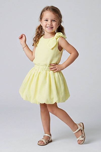 aura7 collection Girls' Yellow Balloon Skirt Set with Bow Detail