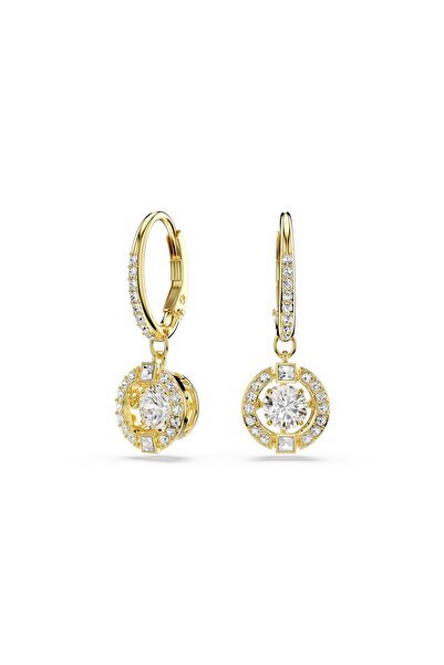 Swarovski Una Angelic damla küpeler, Yuvarlak kesim, Beyaz, 18k altın rengi y...