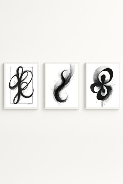 huhuli White Wooden Framed 3 Piece Set Painting Huhu430