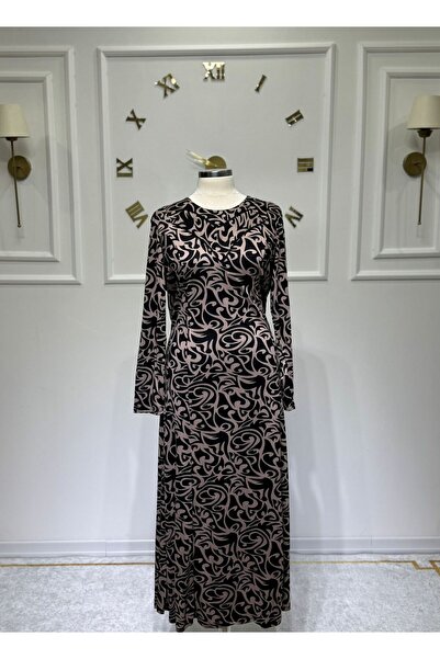 ModaMinar Women's New Season Patterned Mother's Dress with Piping at the Collar