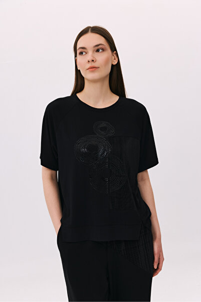 DAIDO Women's Round Neck Short Sleeve Blouse 6247 Black