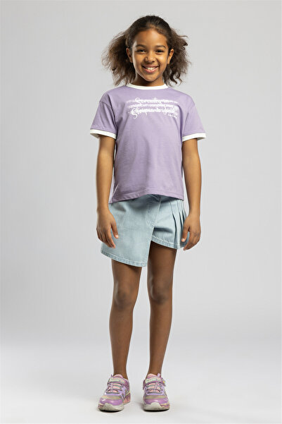 Lee Cooper Serenity Girls' Printed Crew Neck T-Shirt Purple