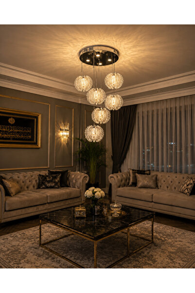 Led YENİ MODEL 6 SARKIT LÜX AVİZE GOLD KROM 3 IŞIK SEÇENEĞİ
