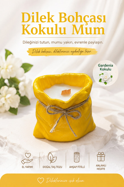 ardesta El Yapımı Soya Mum – Gardenia Kokulu Ahşap Fitilli Dekoratif Taş Tozu...