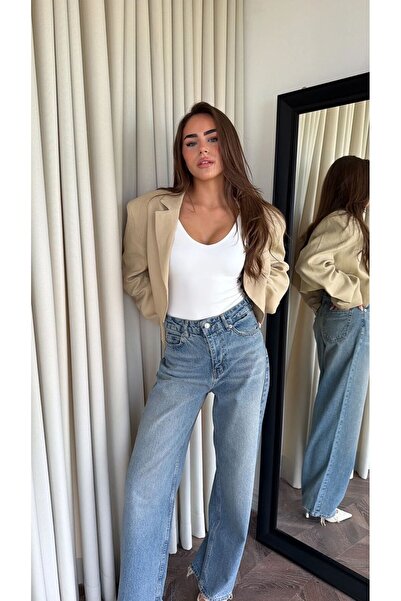 Bak'ap Premium Waist Detailed Denim High Waist Wide Leg Jean Pants