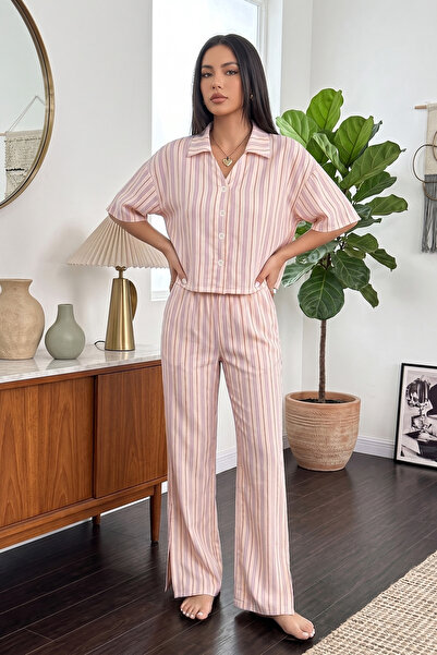 BELLA NOTTE Viscose Striped Short Sleeve Pajama Set