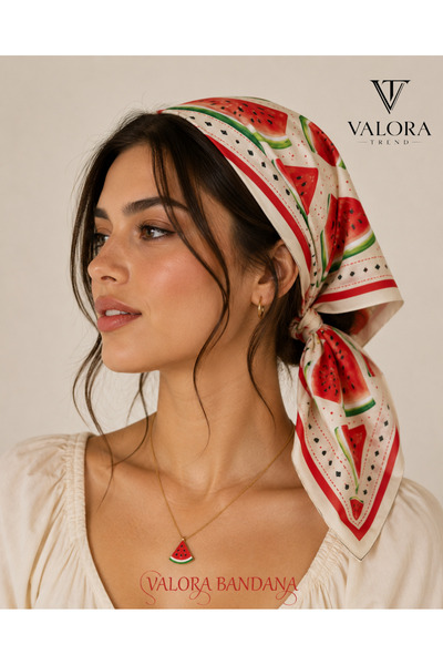 Valora Karpuz Desenli Bandana & Fular – Yaz Temalı Kırmızı Meyve Desenli Kare...