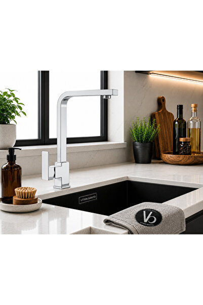 vb vitrinbanyo Premium Chrome Kitchen Sink Faucet – Square Design Luxury Kitc...