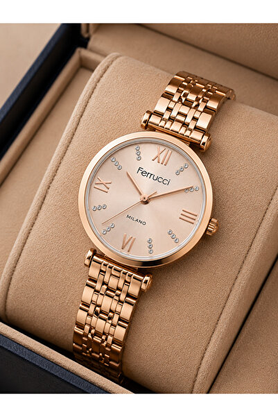 Ferrucci Women's Wristwatch Steel Band Rose Gold Color Casual and Stylish Com...
