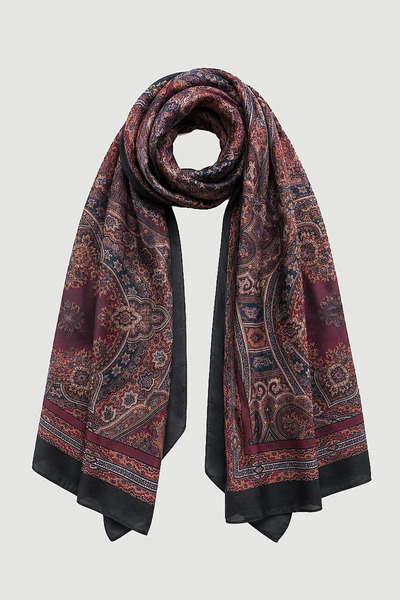 Gusto Classic Ethnic Patterned Shawl - Burgundy