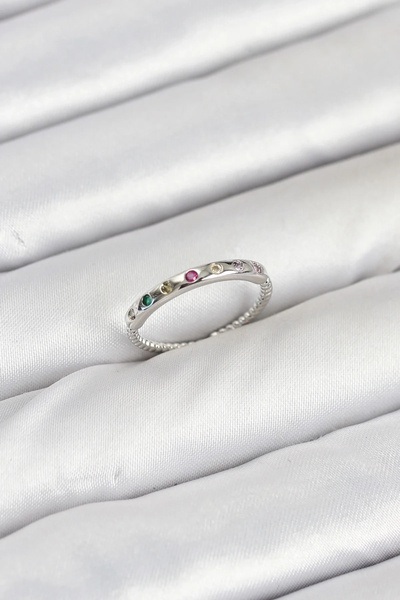 USLUCAN ALIŞVERİŞ Brass Silver Color Colorful Zircon Stone Women's Ring