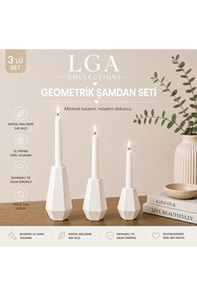 LGA COLLECTİONS EL YAPIMI GEOMETRİK ŞAMDAN MUMLUK SETİ 3 LÜ
