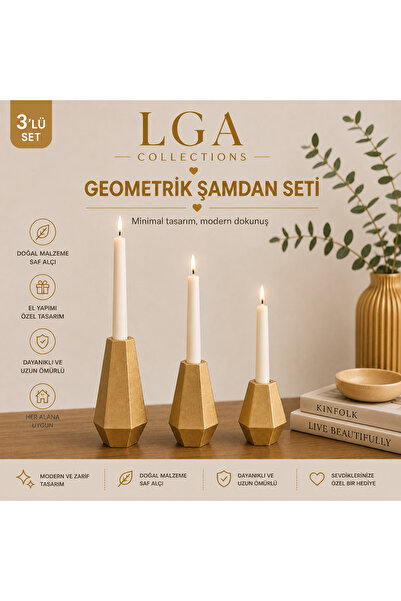 LGA COLLECTİONS EL YAPIMI GEOMETRİK ŞAMDAN MUMLUK SETİ 3 LÜ