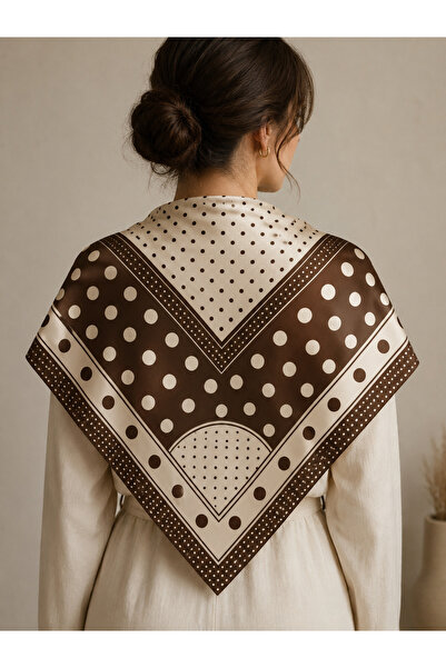 Mavi Masal Brown Polka Dot Patterned Scarf 70 cm |   Women's Bandana Shawl Ma...