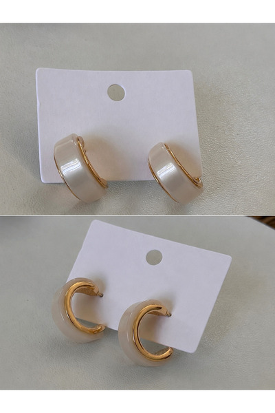 Bade Jewelry Vip Gold&Ecru Pearlescent Texture Modern Anti-Tarnish Steel Earr...