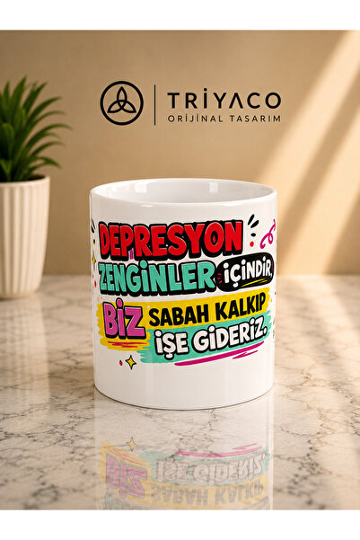 Triyaco Mizah Temalı Renkli Kupa Bardak | 3 Taraf Baskılı Hediyelik Porselen ...