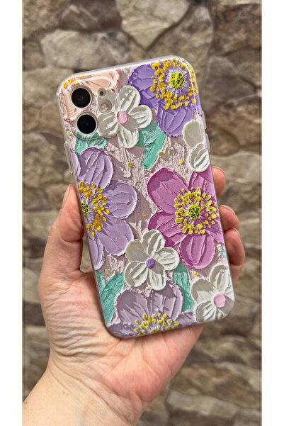 Vip Case iPhone 11 Uyumlu Mor Çiçek Desenli Şeffaf Darbe Emici Kamera Korumal...