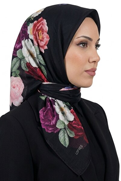 hadiora Women's Black Background Pink Floral Pattern Organic Cotton Soft Scarf