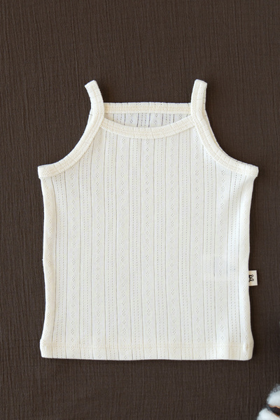 Mimu Baby %100 Pamuk Overlok Askılı Bebek Atlet - Krem Ajurlu