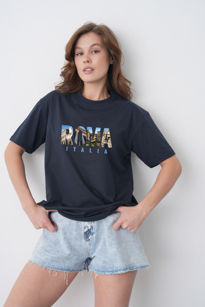 TREND EMMODA Tricou casual pentru femei, cu gât rotund, cu imprimeu peisaj Co...