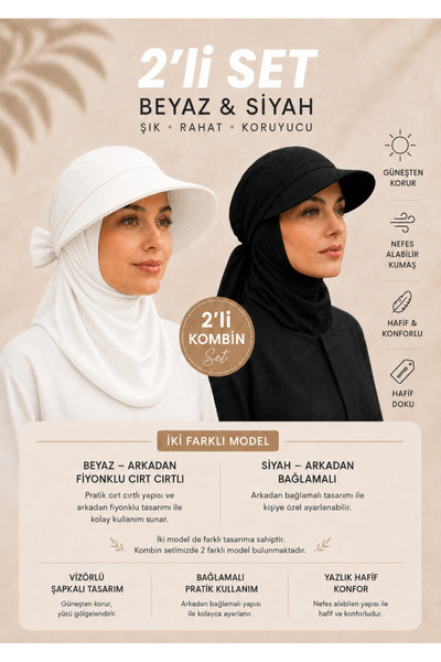 MYZİ STORE طقم قبعات نسائية صيفية من قطعتين مع غطاء للرأس وربطة رأس، موديل أن...