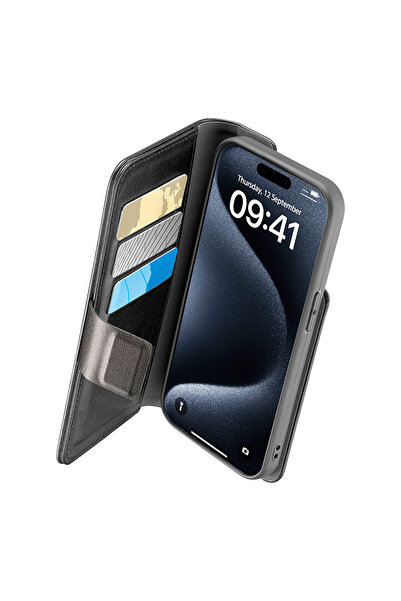 Cellularline Husă tip carte - Husă iPhone 15 Pro Max cu MICROBAN (negru)