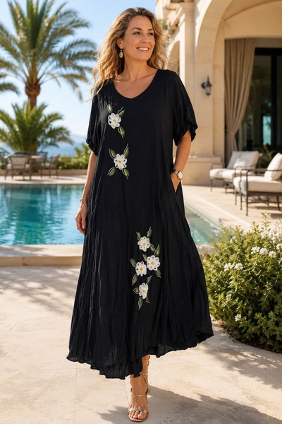 Punta Otantik VL3049 Rochie din voal cu jumătate de mânecă și imprimeu floral...