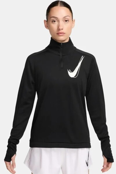 Nike Dri-Fit Swoosh Hz Mid Kadın Siyah Çeyrek Fermuar Antrenman Üstü