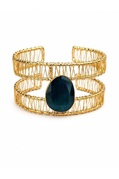 LEROSY CO. Filigree Tiger's Eye Stone Handcuff Bracelet