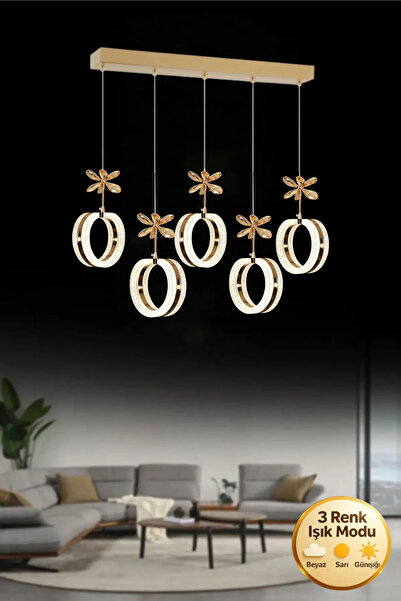 Lüxev Lighting Mozaik Model 5"li Gold 3 Renk Modu Yemek Masası Oturma Çocuk Y...