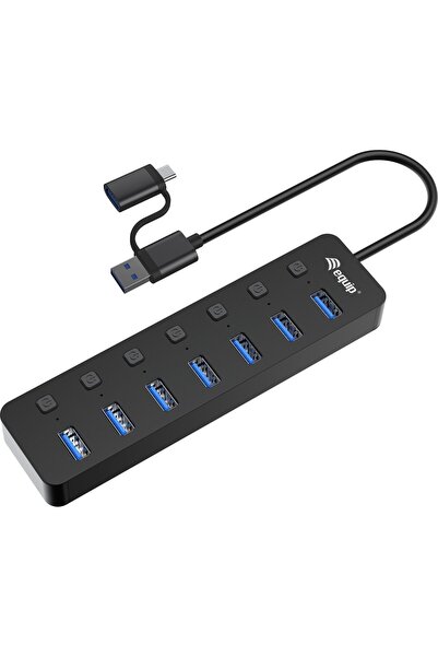 EQUIP Hub USB-A 3.2 cu 7 porturi -> 7xUSB-A 3.2 + Adaptor USB-C 5Gbps