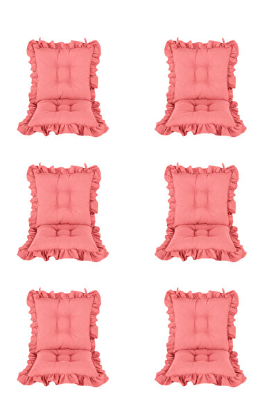 MİNDERHAN Backrest Fringed Chair Cushion 45X45 cm Set of 6 Dried Rose Color