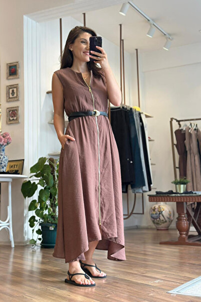 Unique Boutique Coffee Color Maxi Dress with Asymmetrical Belt Detail on the ...