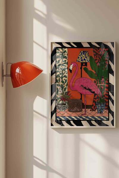 Buka Shops Maximalist Pink Flamingo Dopamine Decor - White Framed Painting